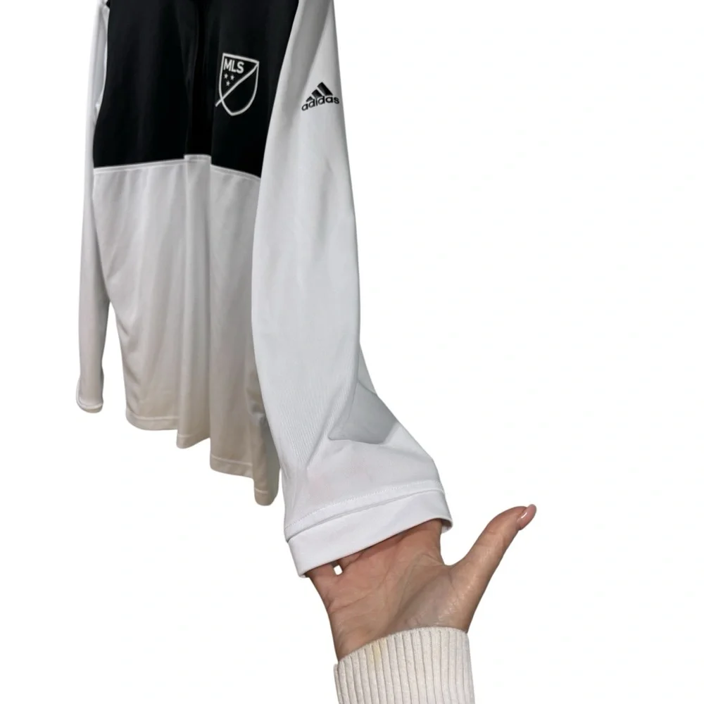Adidas MLS Quarter Zip Pullover Mens White Black Soccer Training Top Large #673